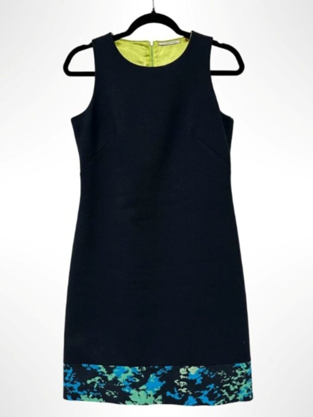 T TAHARI Sleeveless Sheath Dress With Abstract Print Hem Dark Navy Blue Size 6